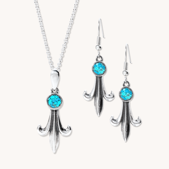 Desert Blossom: Turquoise Corn Blossom Pendant & Earrings Set