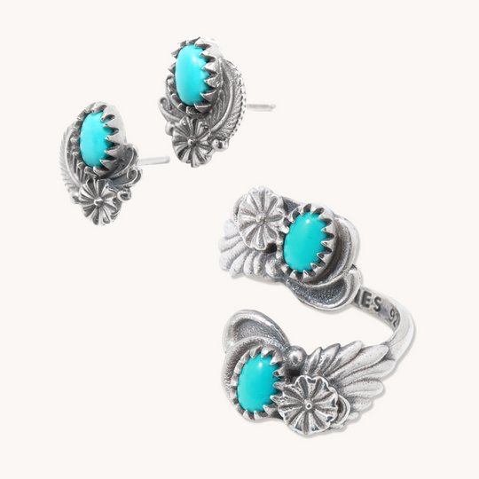 Radiante: Turquoise Leaf Studs & Helix Ring Set