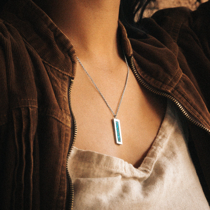 Southwestern Turquoise Inlay Bar Pendant
