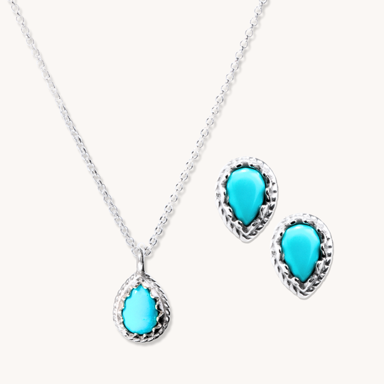 Radiante: Turquoise Teardrop Pendant & Stud Earrings