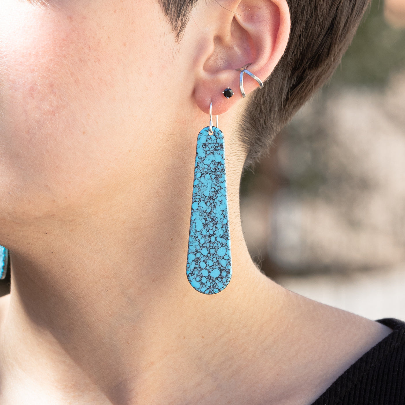 Upcycled Turquoise Oblong Earrings