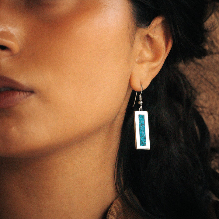 Southwestern Turquoise Inlay Bar Earrings