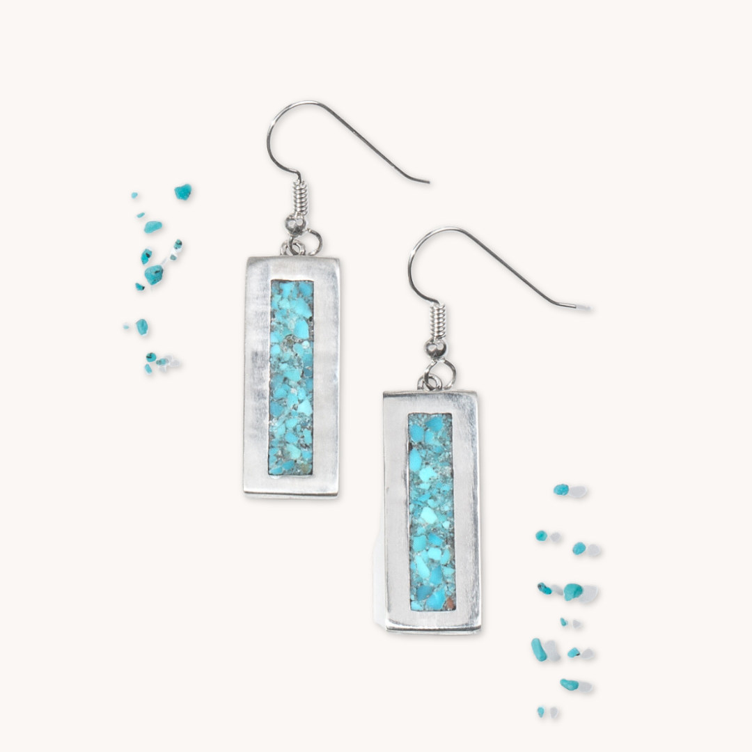 Sterling Silver Bar Turquoise Inlay Earrings by Tskies