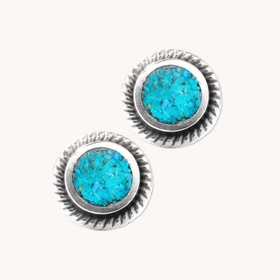 Radiante: Turquoise Chip Inlay Stud Earrings — hand-stamped sterling silver