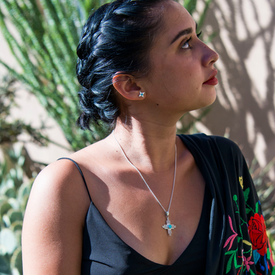 Enchantment: Turquoise Sun Necklace & Mini Zia Stud Earrings Set