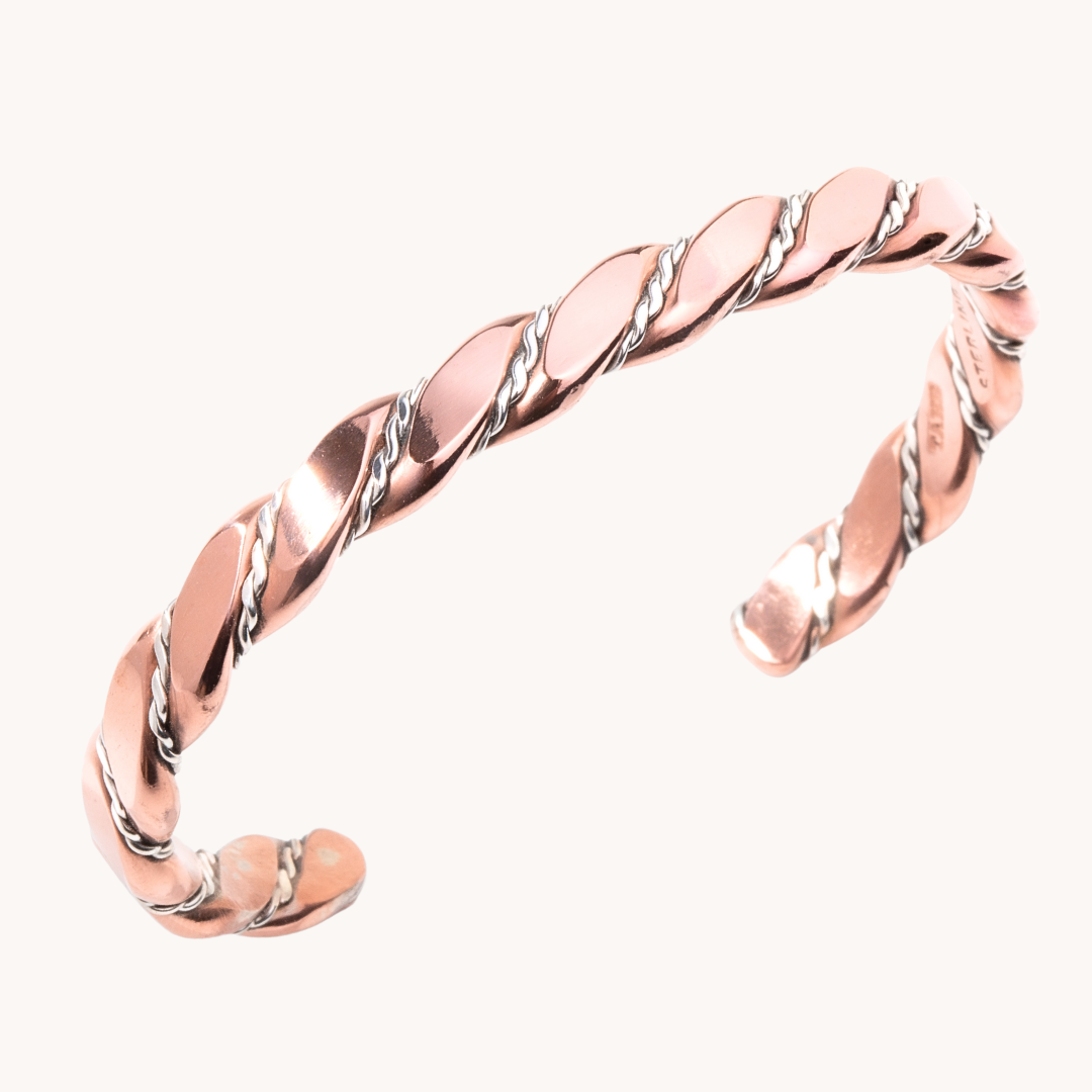 Twisted Silver and Copper Stackable Bracelet