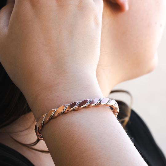 Twisted Silver and Copper Stackable Bracelet