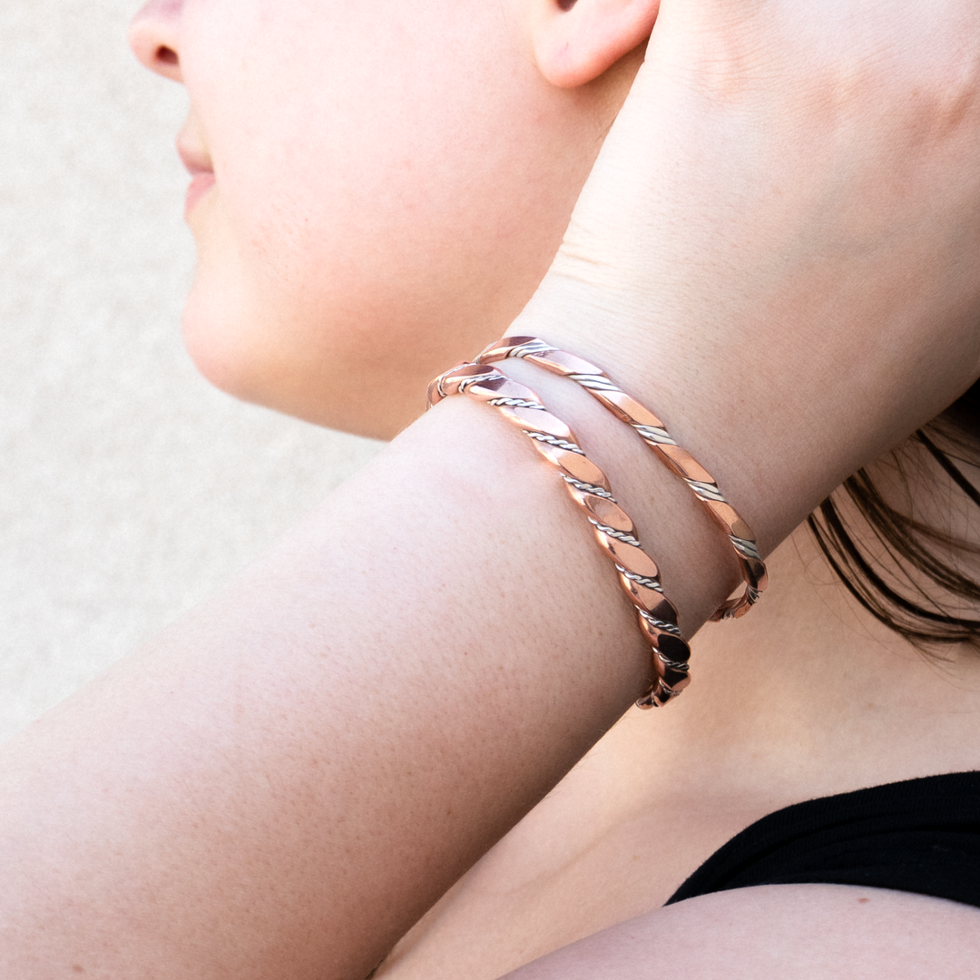 Twisted Silver and Copper Stackable Bracelet