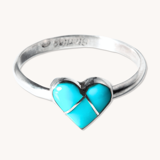 Women's Turquoise Heart Inlay Ring
