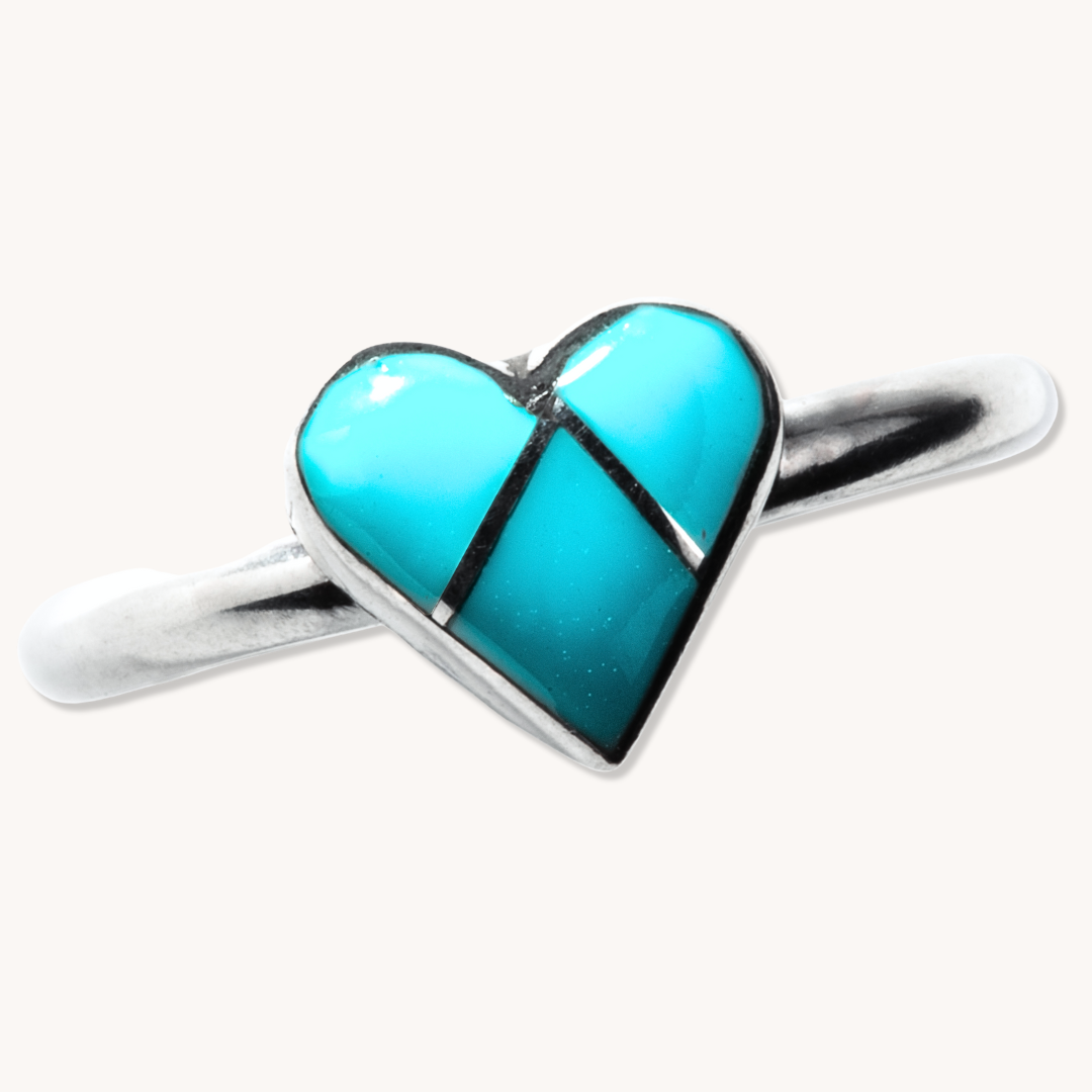 Women's Turquoise Heart Inlay Ring