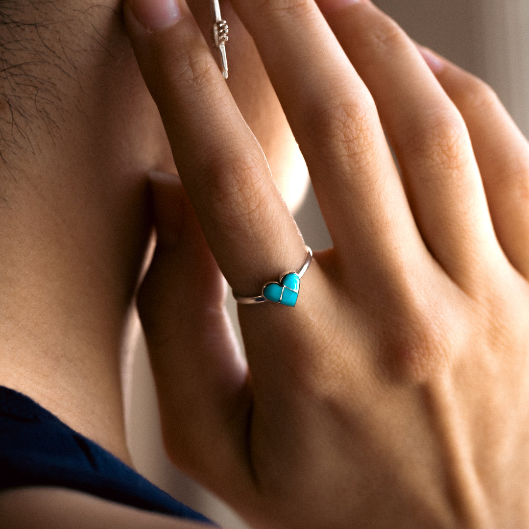 Women's Turquoise Heart Inlay Ring