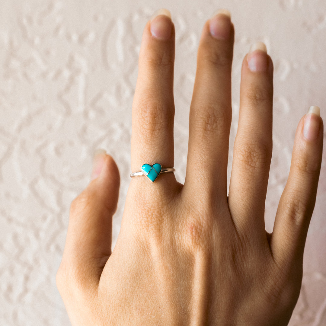 Women's Turquoise Heart Inlay Ring