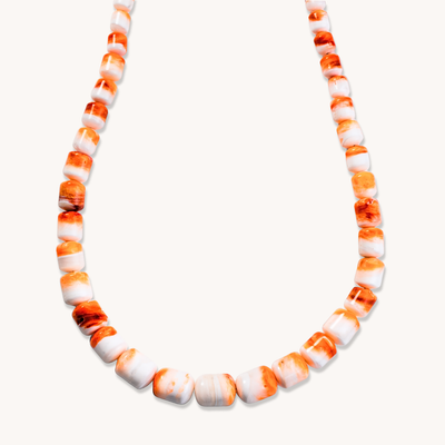Graduated Spiny Oyster Beads Necklace — hand-stamped sterling silver