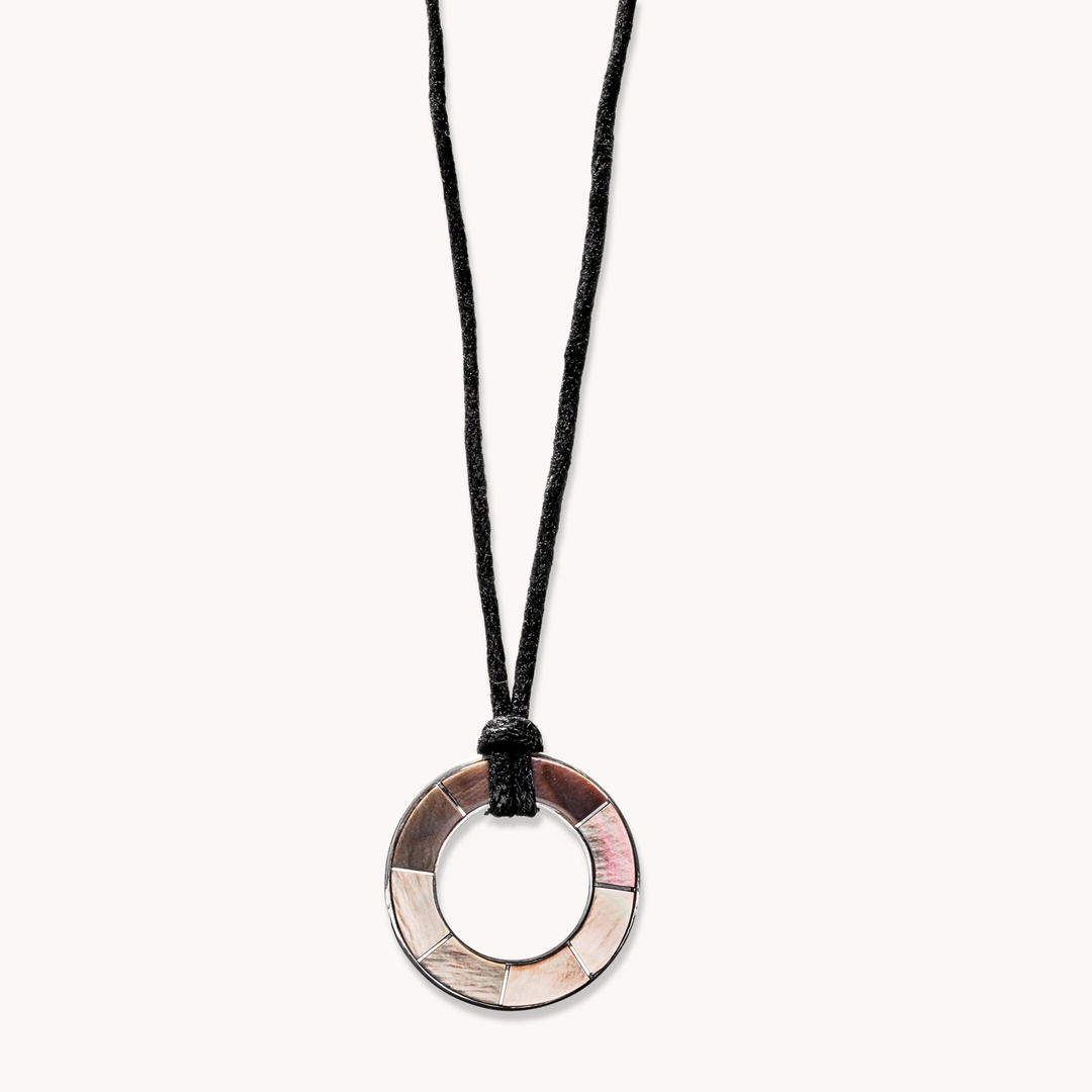 Circle Inlay Pendant on Leather Cord