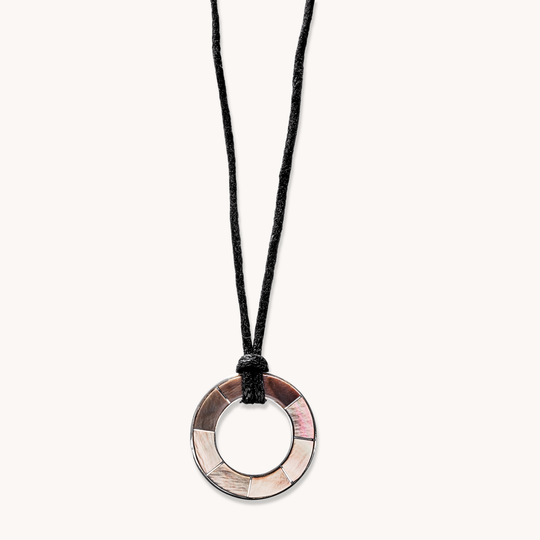 Circle Inlay Pendant on Leather Cord