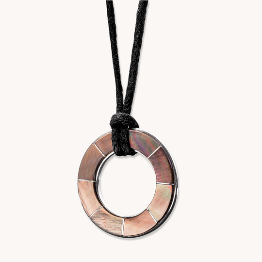 Circle Inlay Pendant on Leather Cord