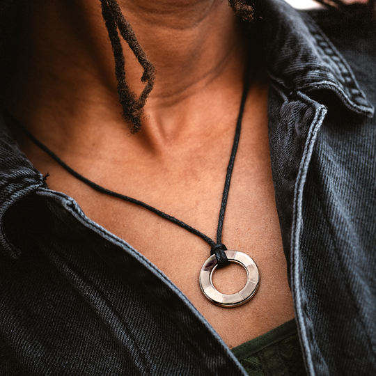Circle Inlay Pendant on Leather Cord