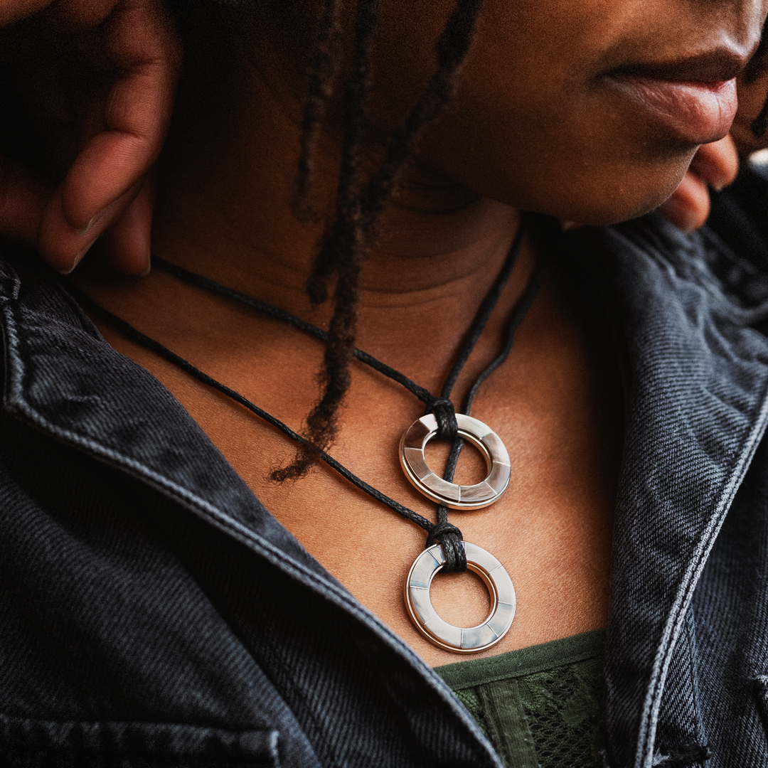 Circle Inlay Pendant on Leather Cord