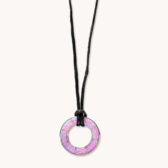 Circle Inlay Pendant on Leather Cord