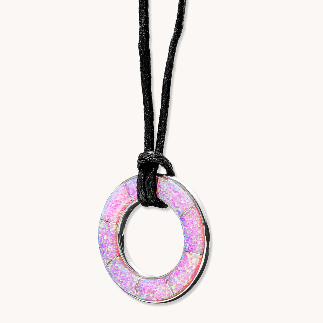 Circle Inlay Pendant on Leather Cord