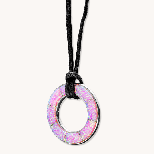 Circle Inlay Pendant on Leather Cord