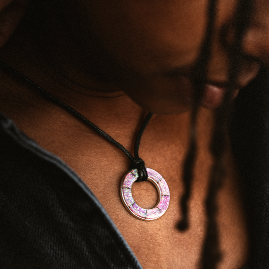 Circle Inlay Pendant on Leather Cord