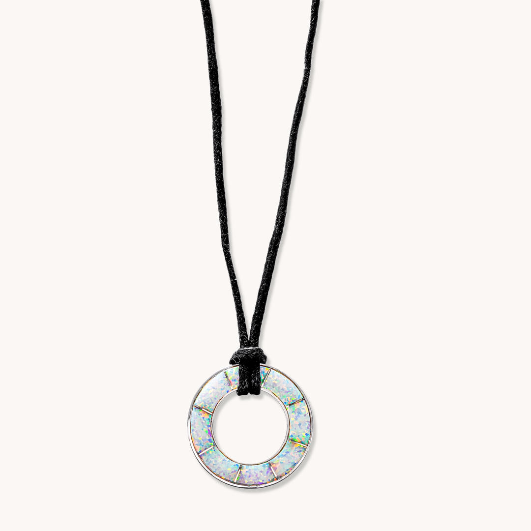Circle Inlay Pendant on Leather Cord