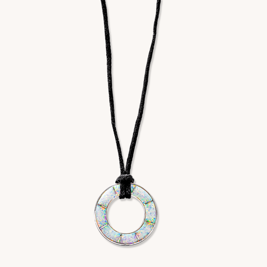 Circle Inlay Pendant on Leather Cord