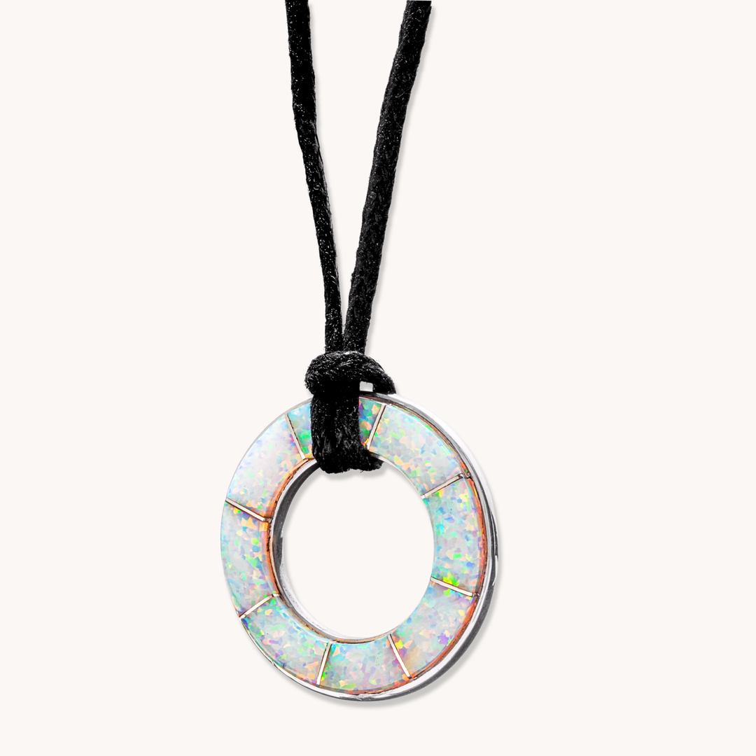 Circle Inlay Pendant on Leather Cord