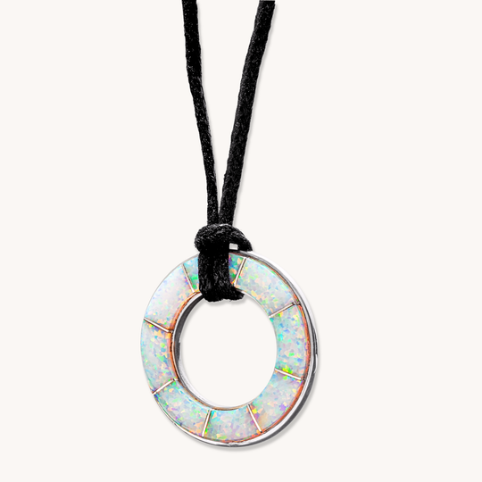 Circle Inlay Pendant on Leather Cord