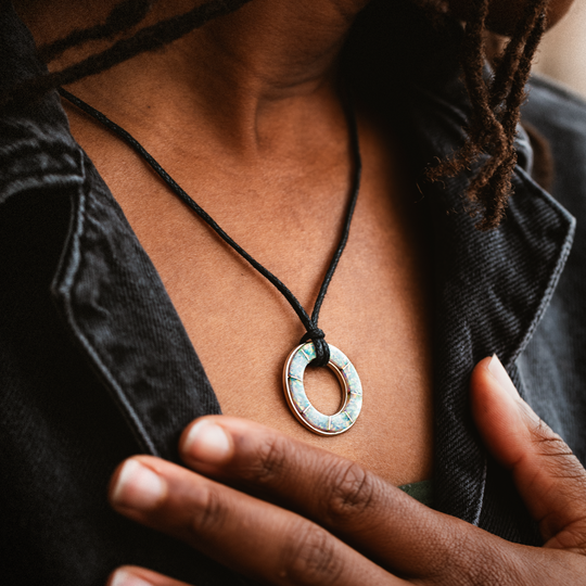 Circle Inlay Pendant on Leather Cord