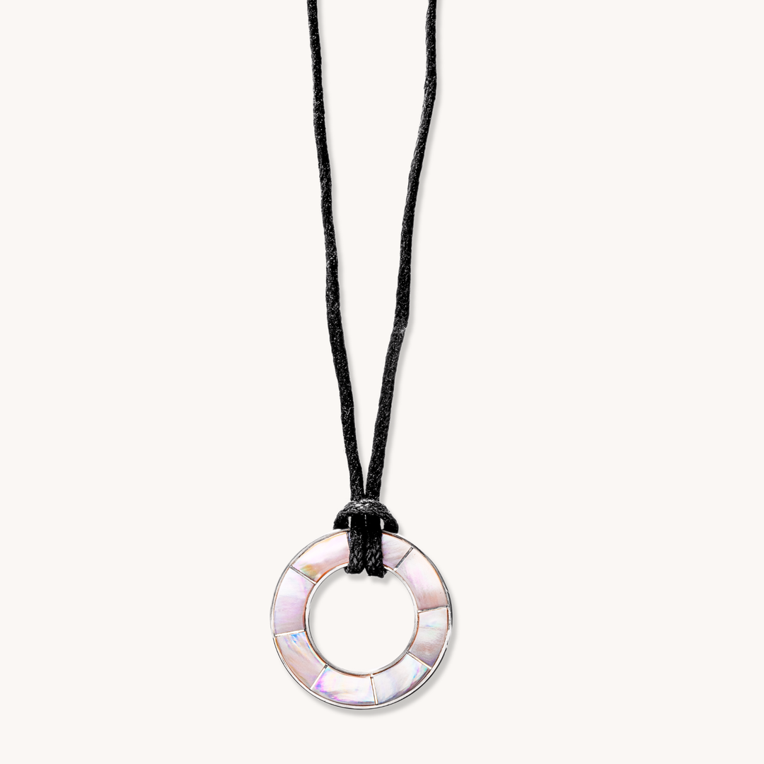 Circle Inlay Pendant on Leather Cord