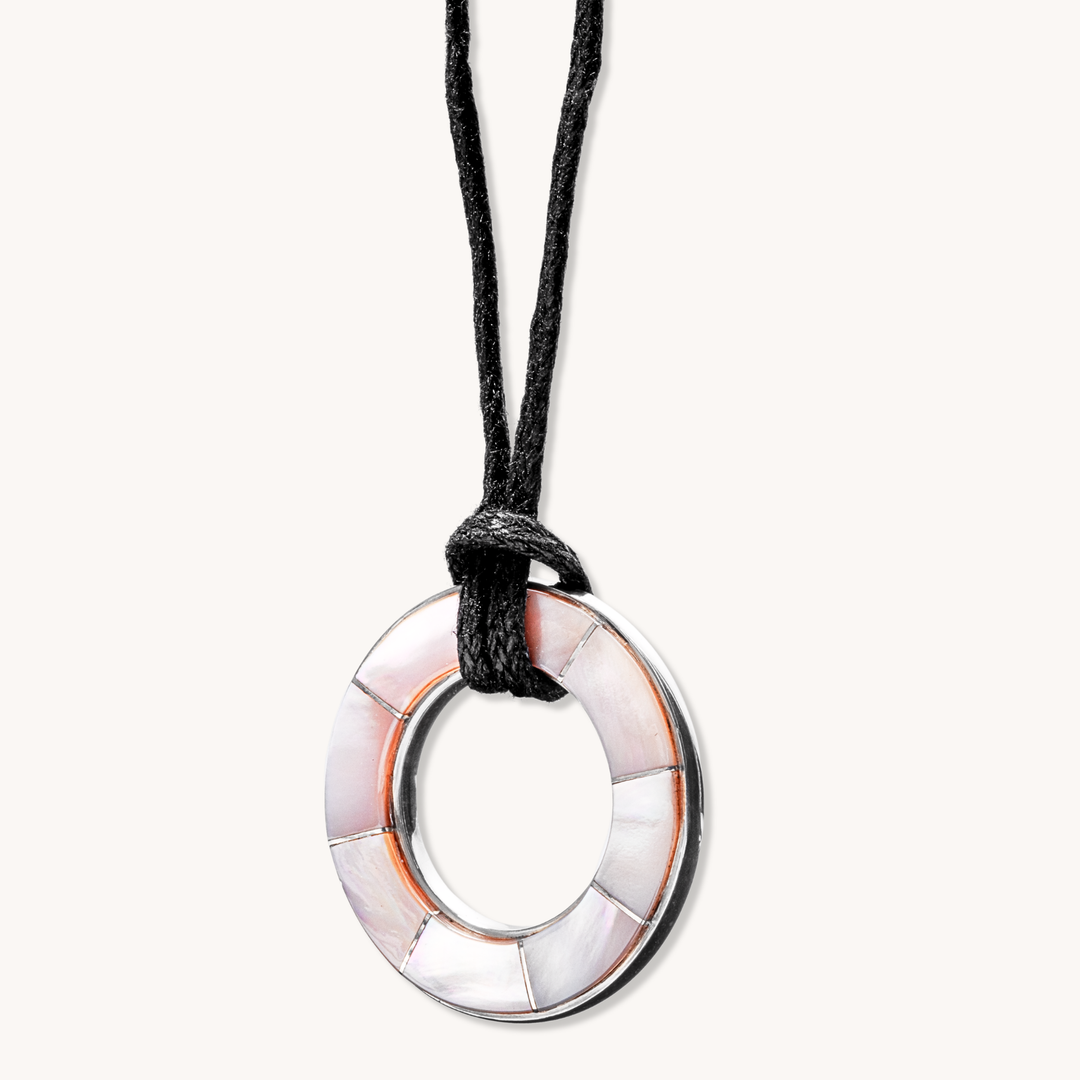 Circle Inlay Pendant on Leather Cord