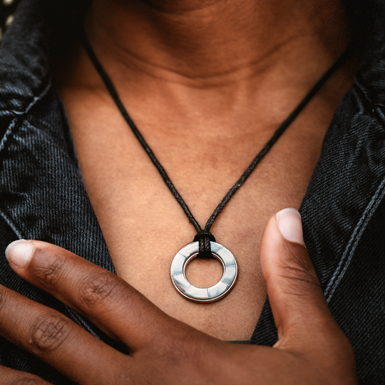 Circle Inlay Pendant on Leather Cord