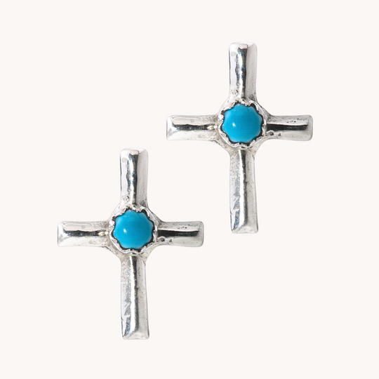 Petite Turquoise Cross Stud Earrings