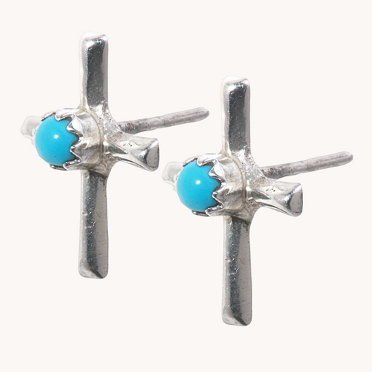 Petite Turquoise Cross Stud Earrings
