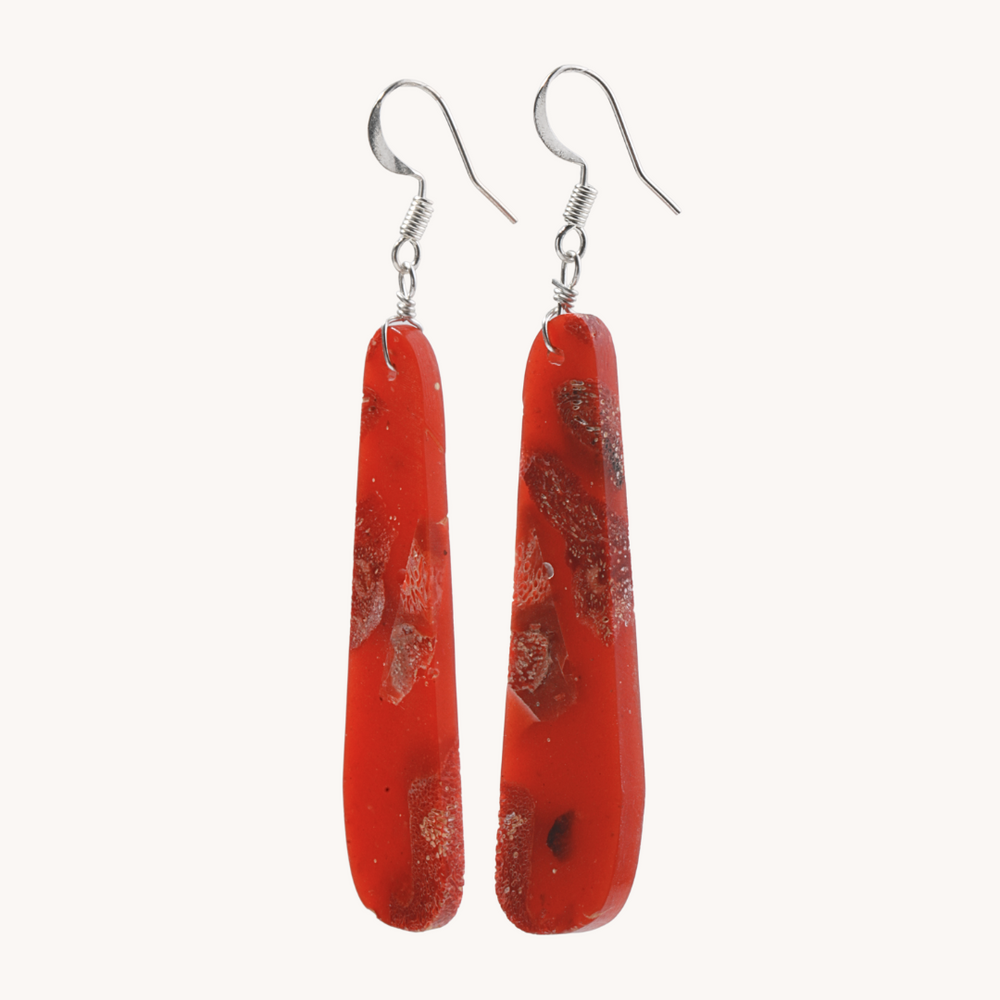 Coral Slab Dangle Earrings