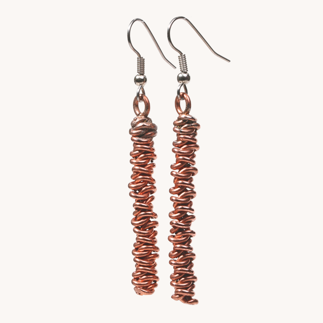 Copper Pine Cone Drop Earrings