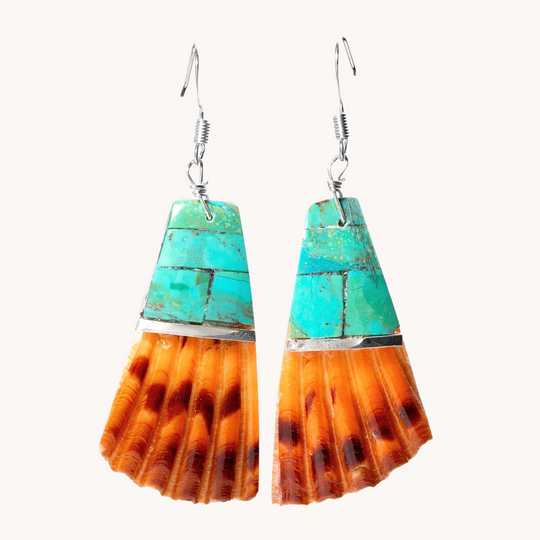 Shell and Turquoise Inlay Dangle Earrings