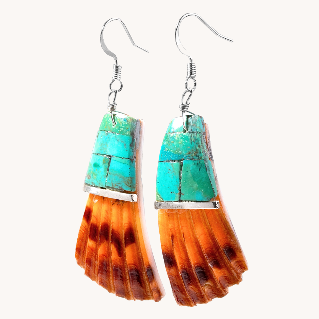 Shell and Turquoise Inlay Dangle Earrings