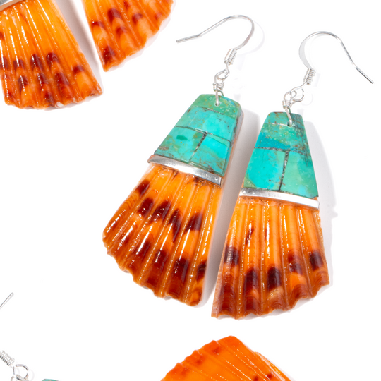 Shell and Turquoise Inlay Dangle Earrings