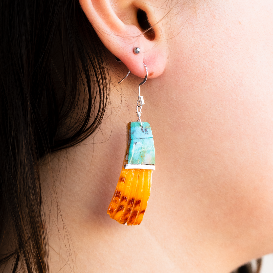 Shell and Turquoise Inlay Dangle Earrings