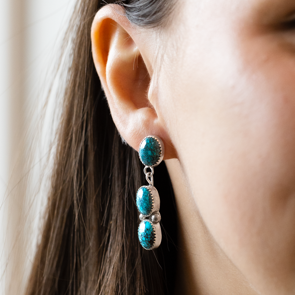 3-Stone Turquoise Drop Earrings