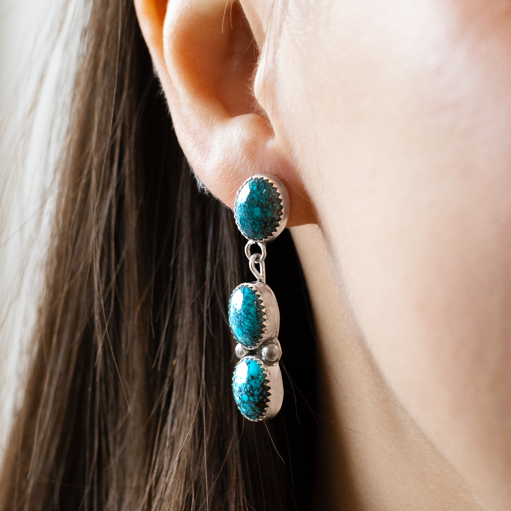 3-Stone Turquoise Drop Earrings