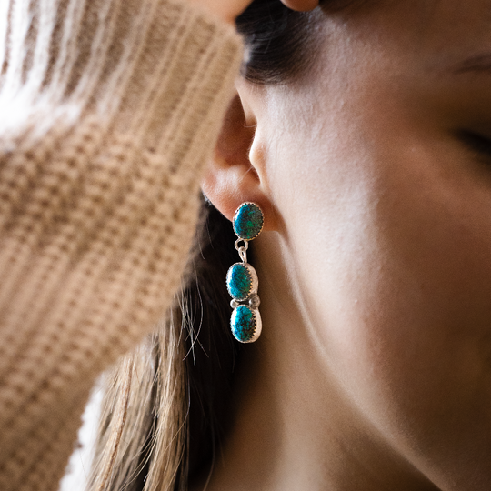 3-Stone Turquoise Drop Earrings