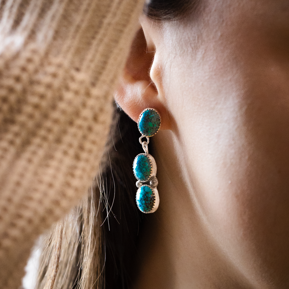 3-Stone Turquoise Drop Earrings