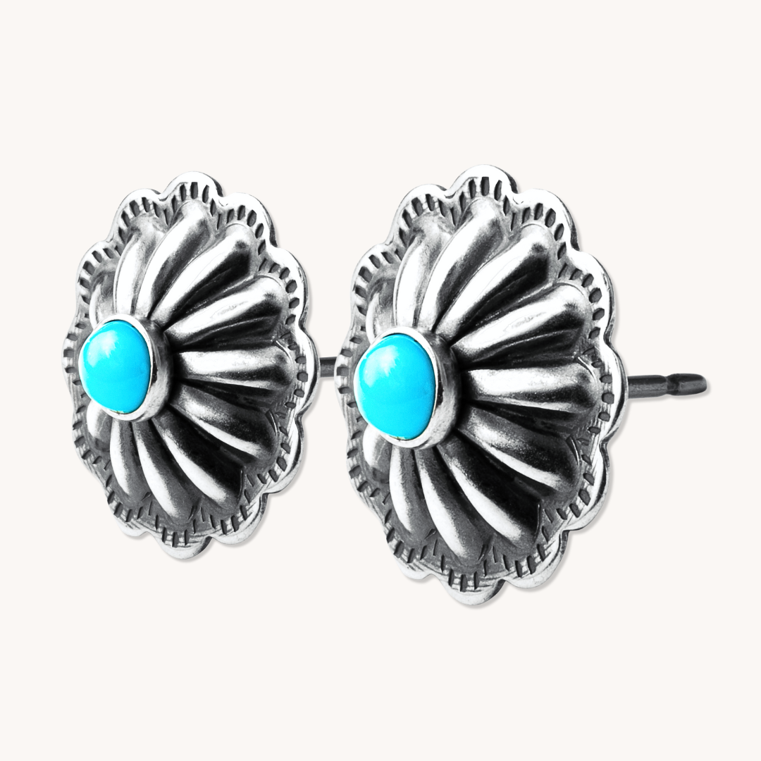 Turquoise Concho Stud Earrings
