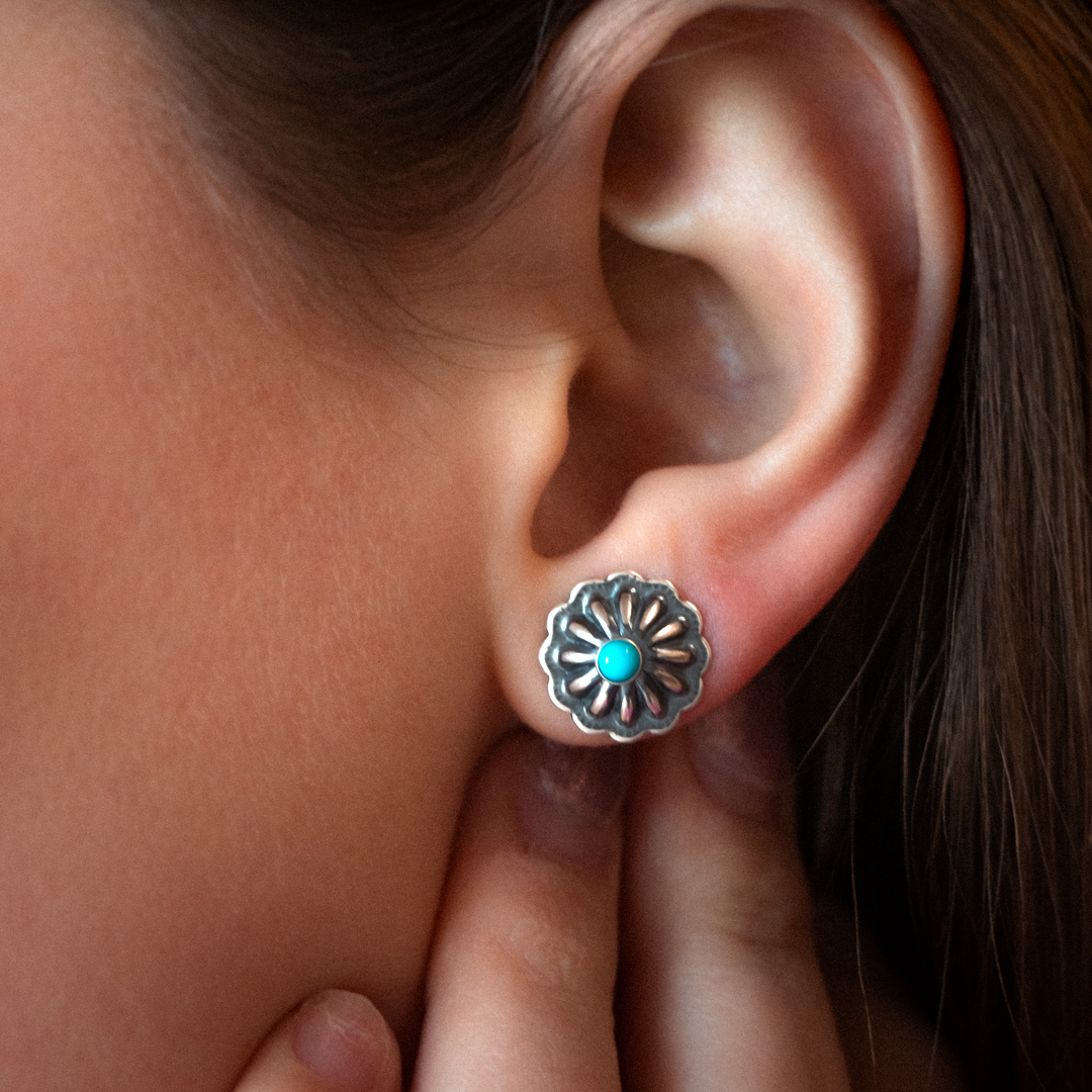 Turquoise Concho Stud Earrings