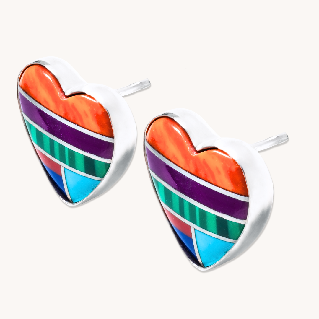 Multi-Stone Heart Inlay Earrings