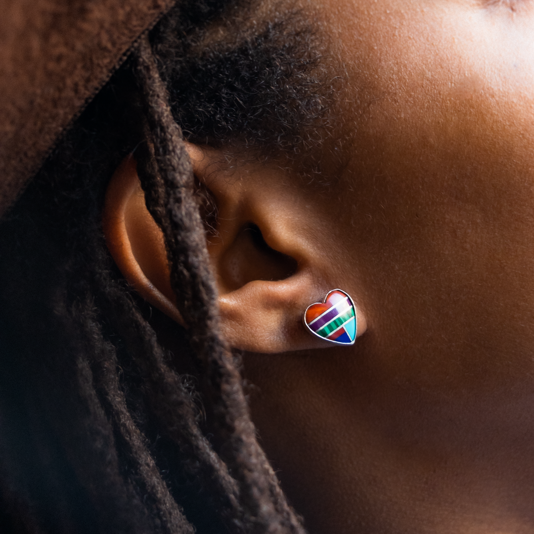 Multi-Stone Heart Inlay Earrings